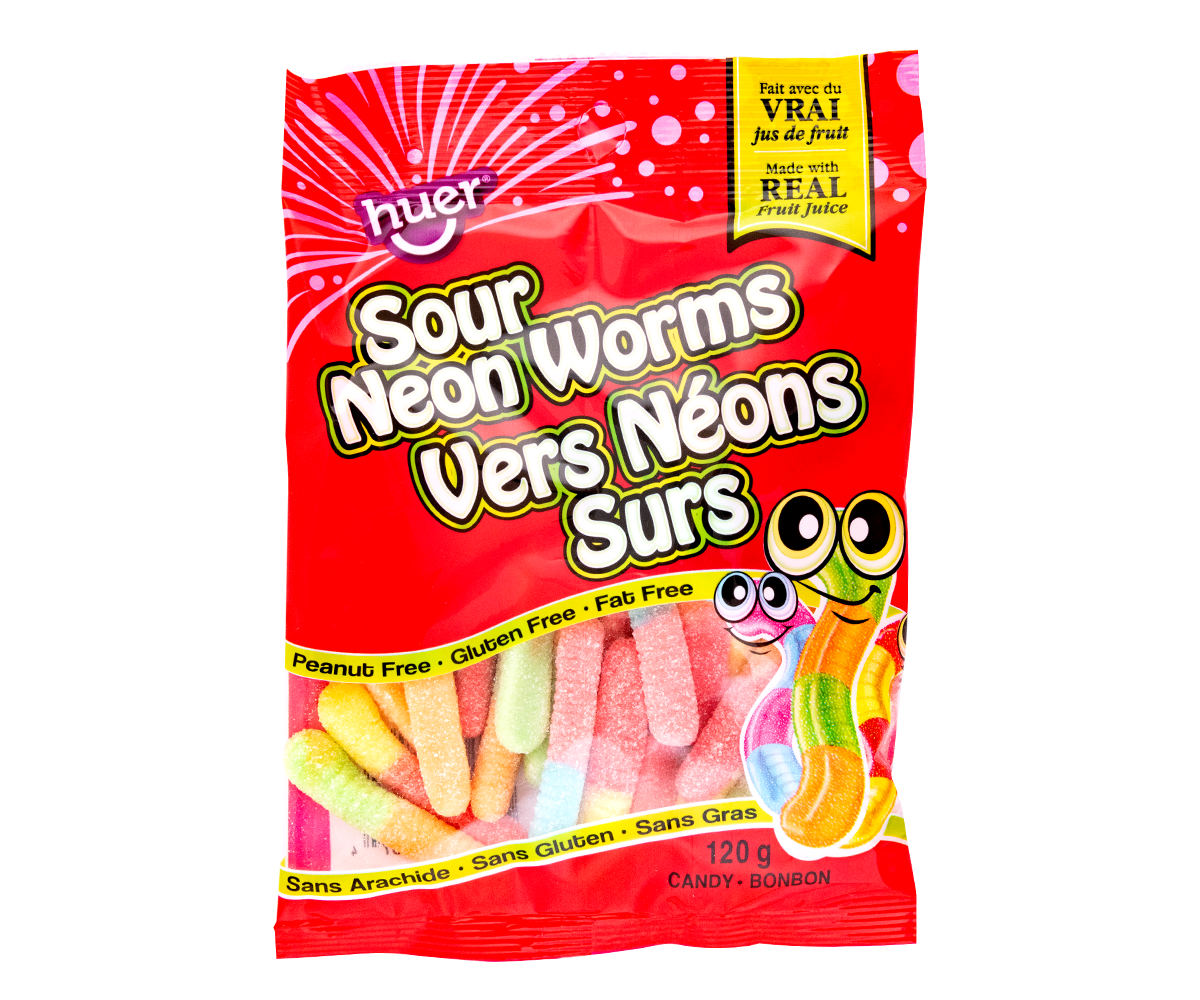 Huer Sour Neon Worms Candy 120g (Case of 24)