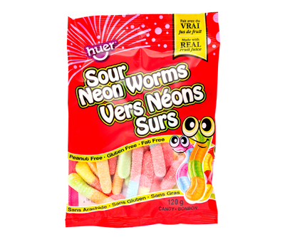 Huer Sour Neon Worms Candy 120g (Case of 12)