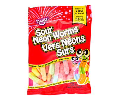 Huer Sour Neon Worms Candy 120g (Case of 24)
