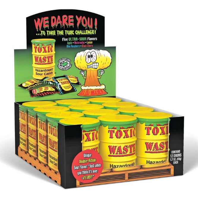 Toxic Waste Assorted Sour Candy Drum 1.7oz - 12ct